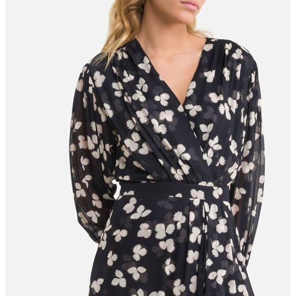 The Kooples Naive Flowers Chiffon Mini Dress Black Belted US Large - Picture 4 of 16